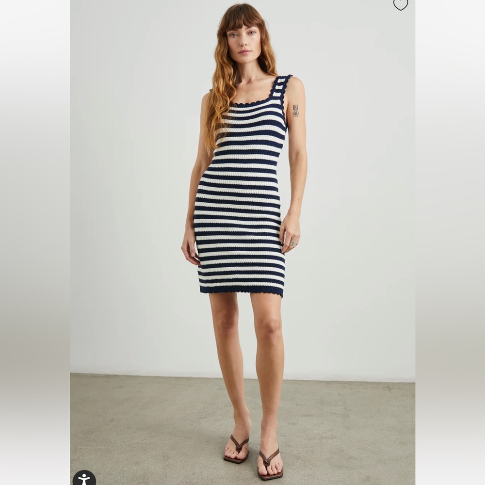 NWT Rails Lily Navy & White 100% Cotton Crochet Knit Stripe Euro-Summer Dress - Picture 2 of 12